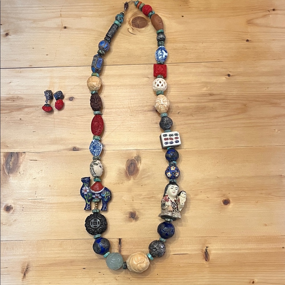 Unique Chinese Beaded Necklace and Earring Set